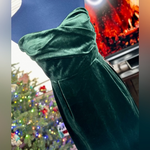 NEW Express Emerald Green Velvet Sweetheart Neckline Strapless Midi Sheath Dress - Picture 8 of 17